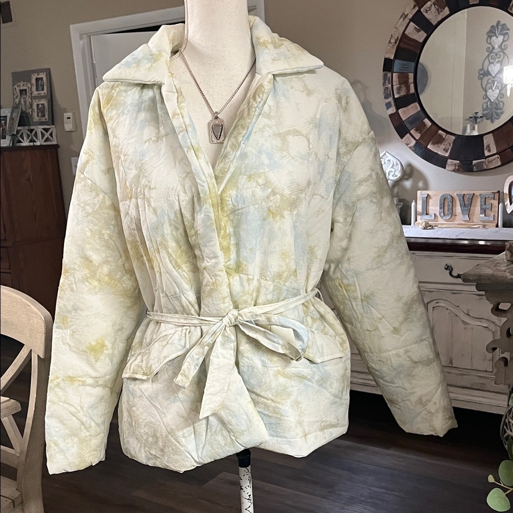 Blank NYC Pastel Tie-Dye Belted Puffer Jacket